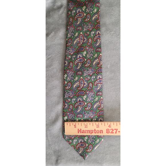 Alexander Beegle Bert Pulitzer Green Red Paisley Handmade 100% Silk Tie - Picture 3 of 3